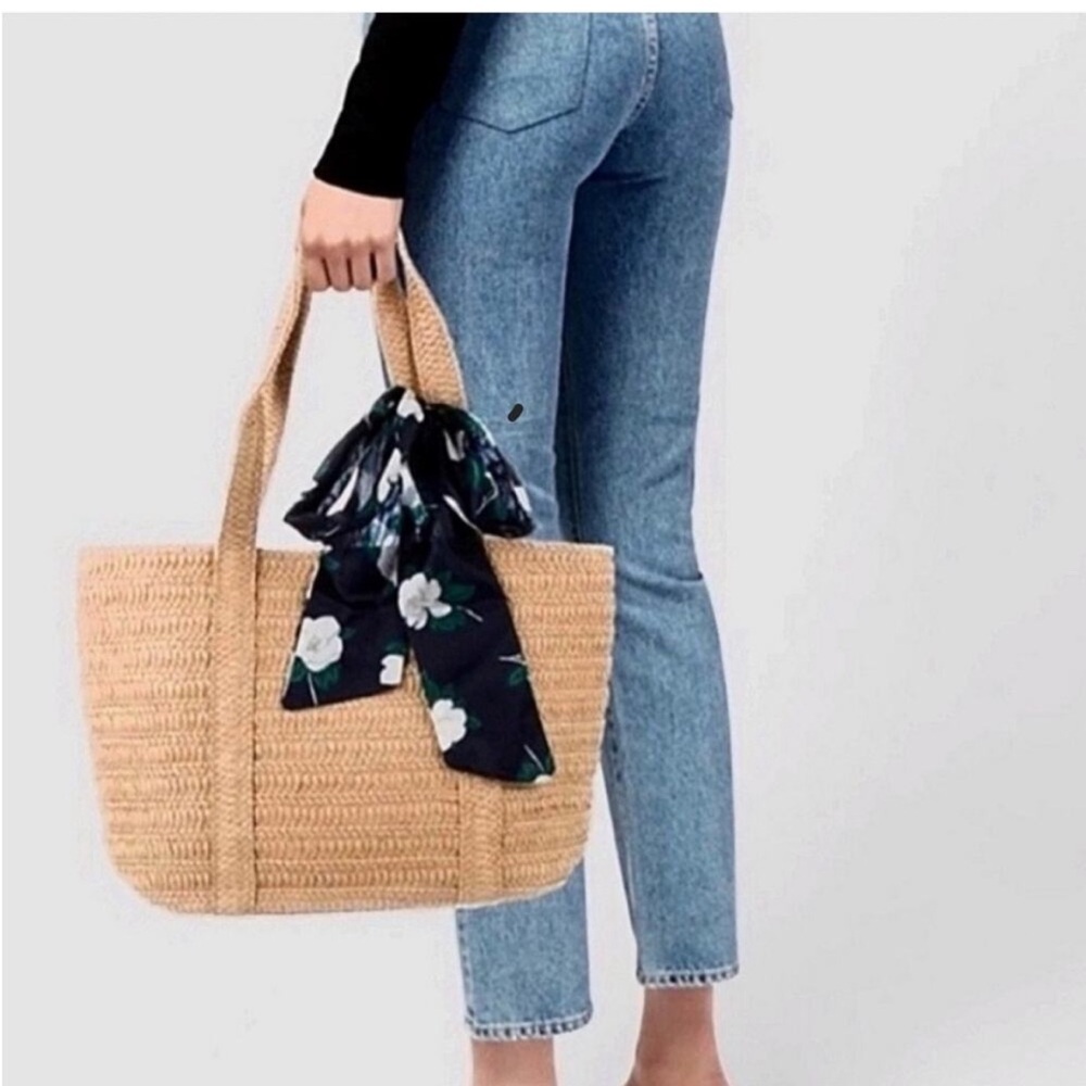 NWT Draper James Everyday Straw Bag Tote Floral Scarf Coastal Preppy Vacation